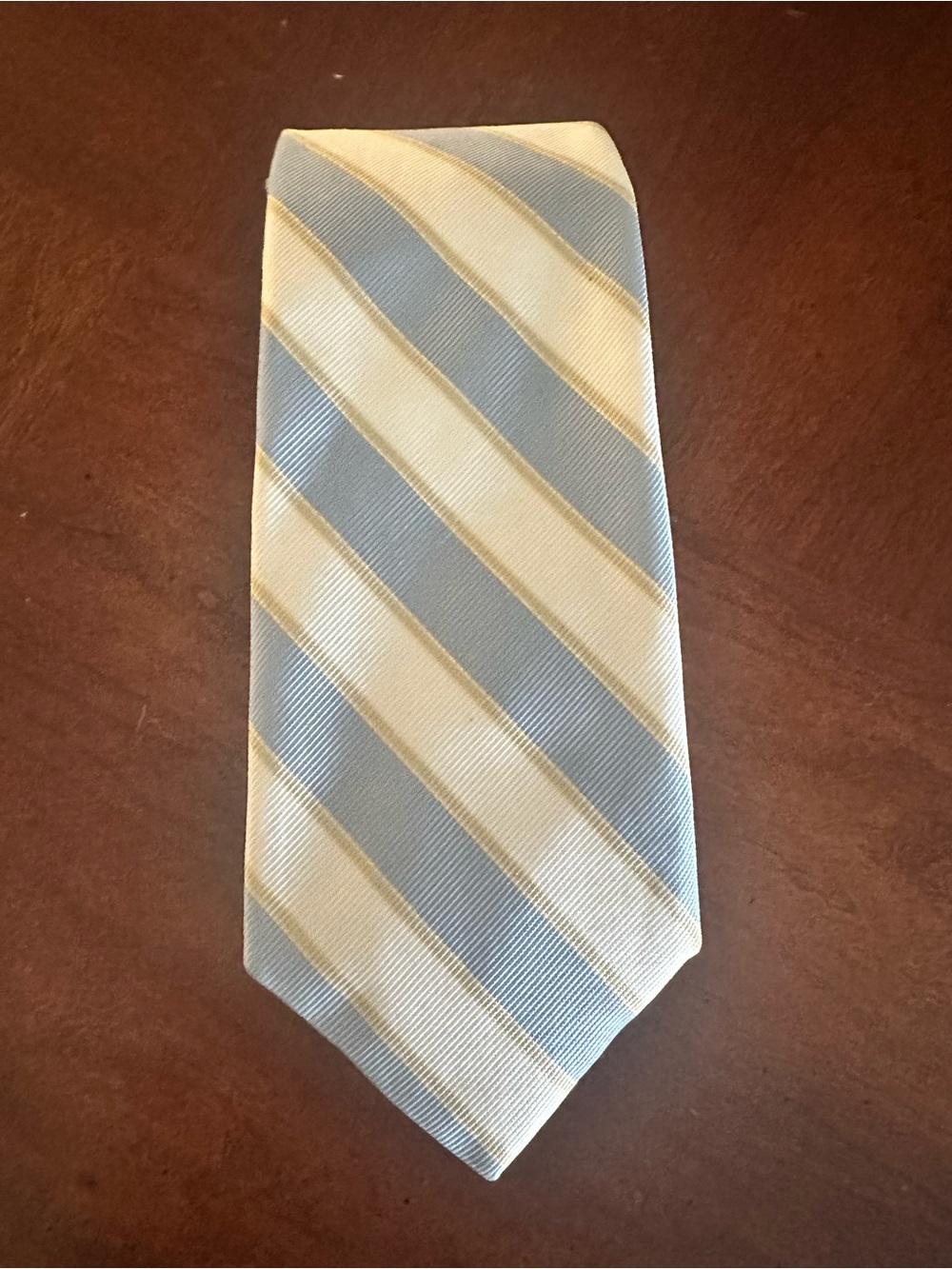 Vintage The Wilger Company Silk Tie Handwoven in England Blue Cream Striped